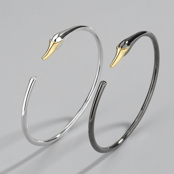 S925 Sterling Silver Swan Open Bracelet Fashion Electroplated Trendy Animal Jewelry For Women