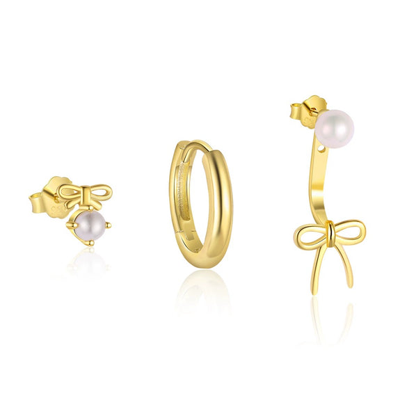 S925 Sterling Silver Sweet Bow Geometric Round Beads Women's Earrings With Electroplating