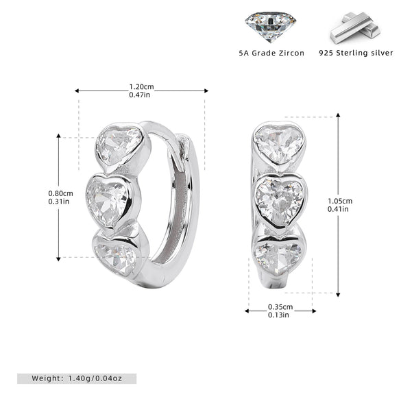 S925 Sterling Silver Sweet Heart Shaped Inlaid Zircon Women's Earrings