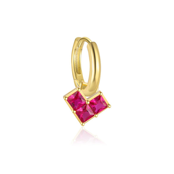 S925 Sterling Silver Sweet Love Red Zircon Geometric Women's Earrings