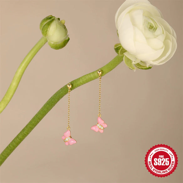 S925 Sterling Silver Tassel Butterfly Geometric Light Luxury High End Women's Earrings With Electroplating