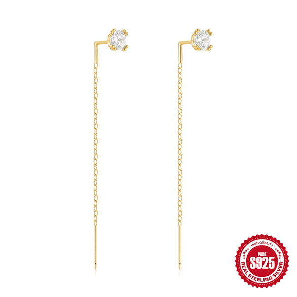 S925 Sterling Silver Tassel Long Bow Star Moon Geometric Earrings For Women Electroplated