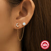 S925 Sterling Silver Tassel Round Ball Earrings With Moon Design Electroplated Geometric Style Women's Accessories