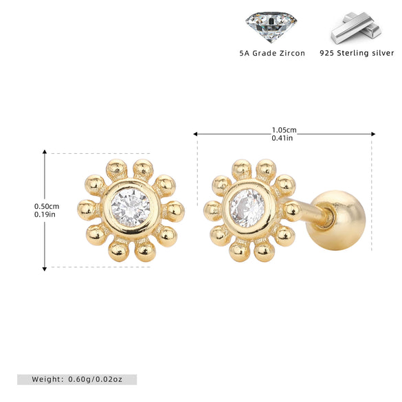 S925 Sterling Silver Threaded Earrings With Sunflower Design And Zircon Inlay Electroplated For Women