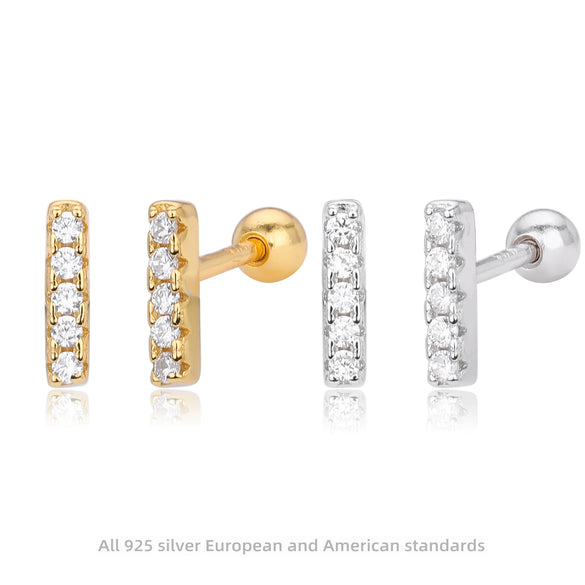 S925 Sterling Silver Threaded Earrings With Zirconium Inlaid Electroplated With Letters Numbers Text Pattern