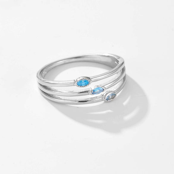 S925 Sterling Silver Threelayer Ring With Cool Blue Turquoise And Geometric Design Electroplated With Platinum Or 18K Gold
