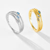 S925 Sterling Silver Threelayer Ring With Cool Blue Turquoise And Geometric Design Electroplated With Platinum Or 18K Gold
