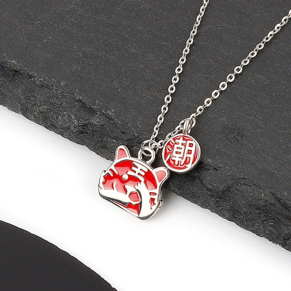 S925 Sterling Silver Tiger Pendant Necklace For Women Red Enamel Geometric Tiger Charm Collarbone Chain With Electroplated Finish