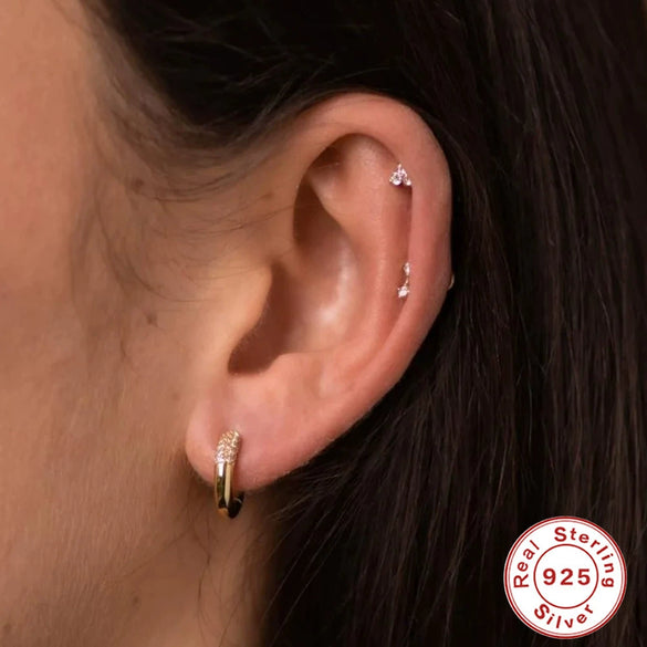 S925 Sterling Silver Tufted Zircon Geometric Women's Earring Ear Buckle Earrings