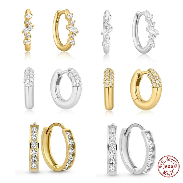 S925 Sterling Silver Tufted Zircon Geometric Women's Earring Ear Buckle Earrings