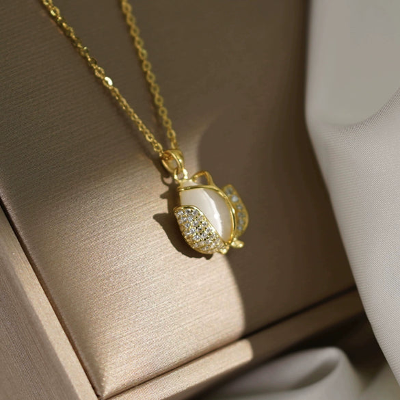 S925 Sterling Silver Tulip Flower Necklace For Women With Cat's Eye Stone Pendant Light Luxury Fashion Jewelry