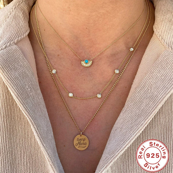 S925 Sterling Silver Turquoise Moon Fan Pendant Ball Chain Necklace With Diamond Design And Geometric Styling