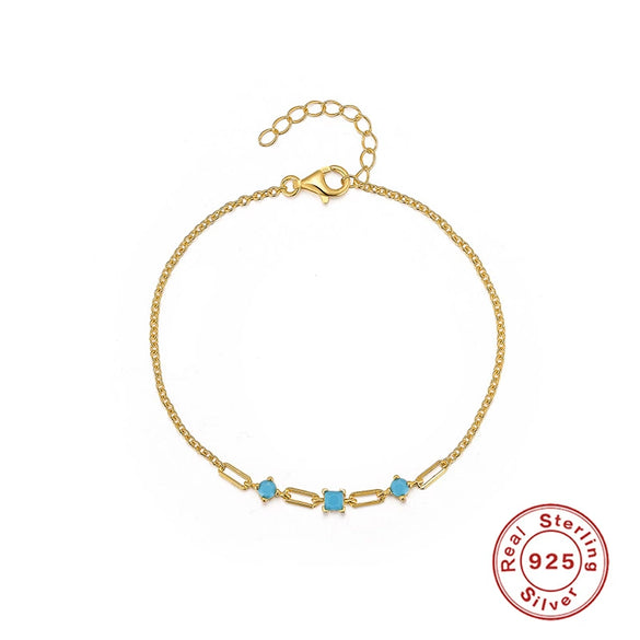 S925 Sterling Silver Turquoise Zircon Pclip Bracelet With Geometric Design Electroplated For Women