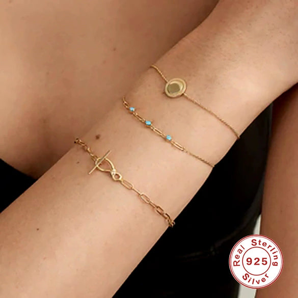 S925 Sterling Silver Turquoise Zircon Pclip Bracelet With Geometric Design Electroplated For Women