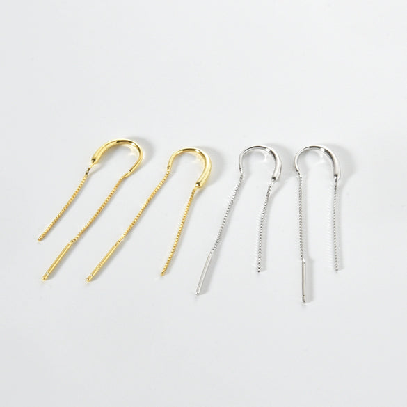 S925 Sterling Silver U Shape Geometric Tassel Pendant Earrings With Platinum And 18K Gold Electroplating For Women