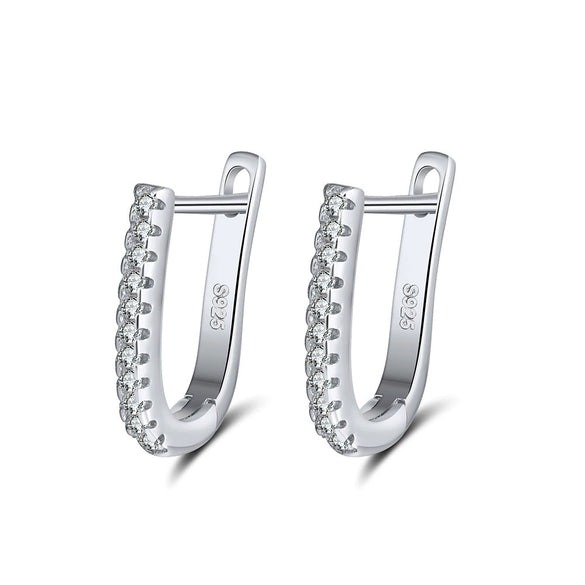 S925 Sterling Silver U Shaped Hollow Zircon Inlay Earrings Fine Jewelry Wholesale