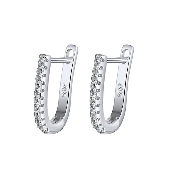 S925 Sterling Silver U Shaped Hollow Zircon Inlay Earrings Fine Jewelry Wholesale