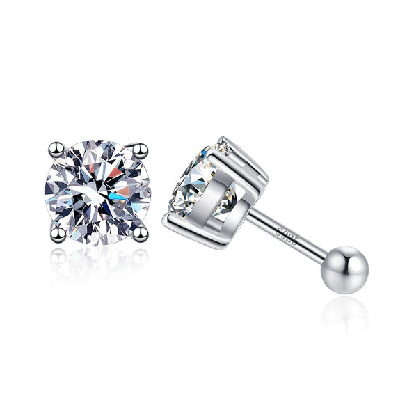 S925 Sterling Silver Unisex Screw Earrings With Four Claw Moissanite Simulation Diamond Electroplated Geometric Design