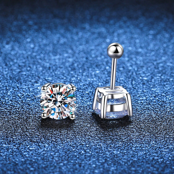 S925 Sterling Silver Unisex Screw Earrings With Four Claw Moissanite Simulation Diamond Electroplated Geometric Design