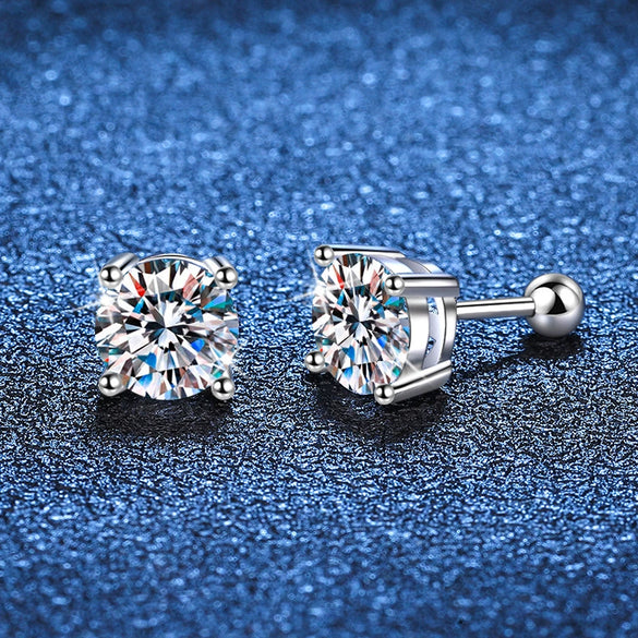 S925 Sterling Silver Unisex Screw Earrings With Four Claw Moissanite Simulation Diamond Electroplated Geometric Design
