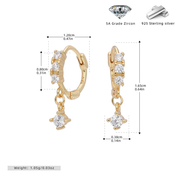 S925 Sterling Silver Ushape Microinlaid Zircon Earrings Electroplated Simple Light Luxury Women's Earrings