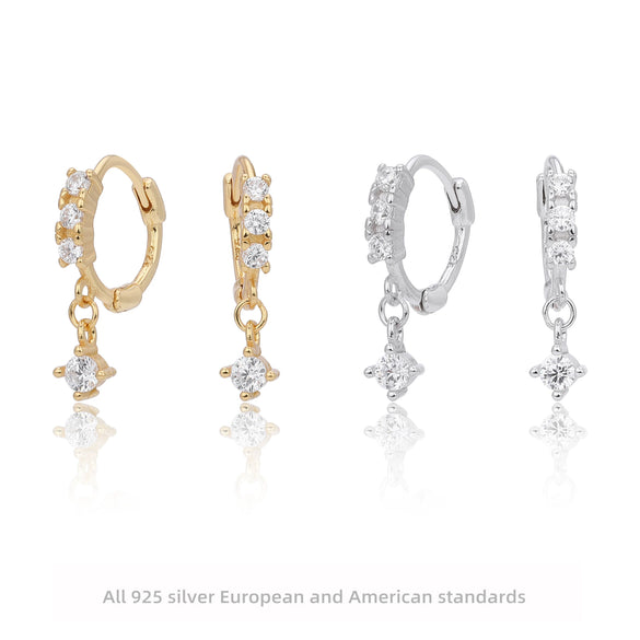 S925 Sterling Silver Ushape Microinlaid Zircon Earrings Electroplated Simple Light Luxury Women's Earrings