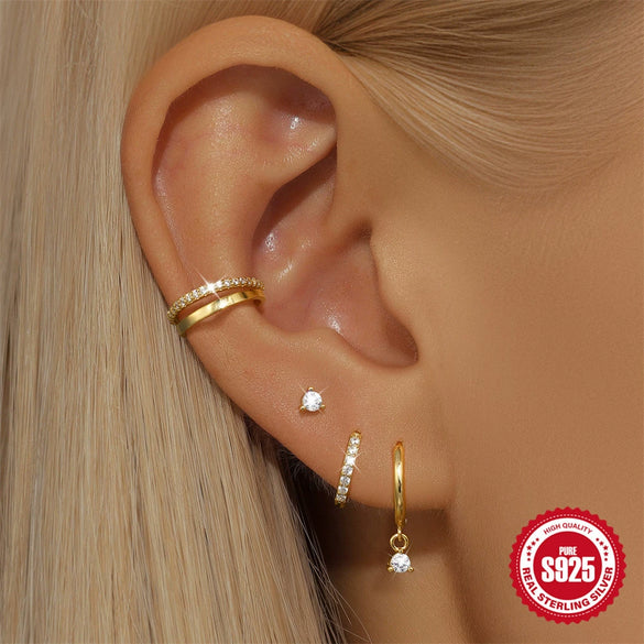 S925 Sterling Silver Ushaped Geometric Diamondencrusted Trendy Minimalist Electroplated Women's Earrings