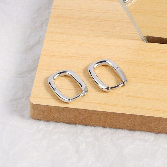 S925 Sterling Silver Ushaped Geometric Oval Electroplated Earrings