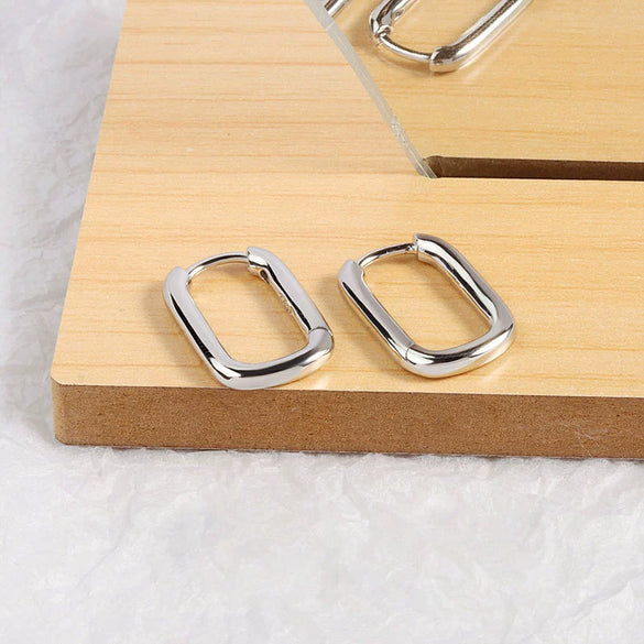 S925 Sterling Silver Ushaped Geometric Oval Electroplated Earrings
