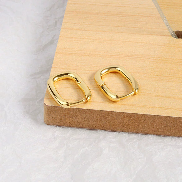 S925 Sterling Silver Ushaped Geometric Oval Electroplated Earrings