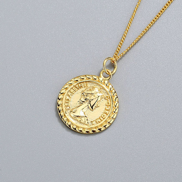S925 Sterling Silver Vintage Double Sided Coin Pendant Necklace Simple Geometric Electroplated Clavicle Chain For Women