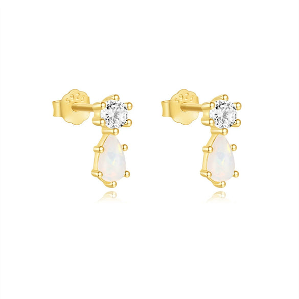 S925 Sterling Silver Water Drop Flower Opal Zircon Ice Flower Macaron Color Heart Shape Electroplated Women's Earrings