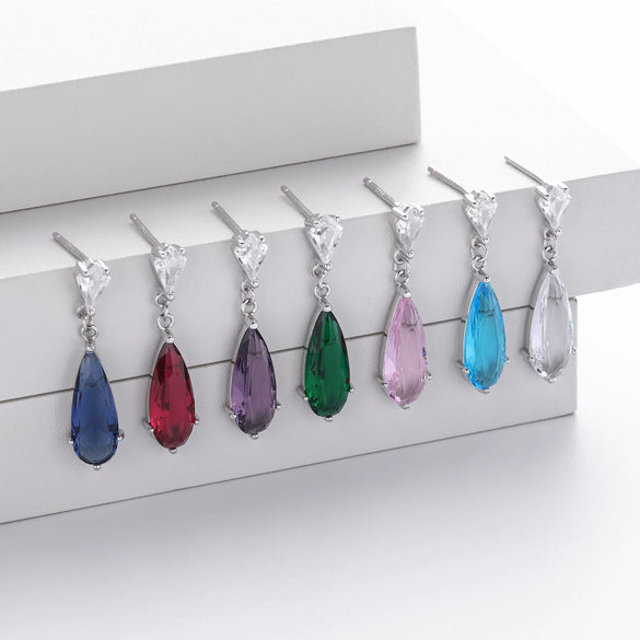 S925 Sterling Silver Water Drop Zircon Earrings Geometric Fashion Design Electroplated
