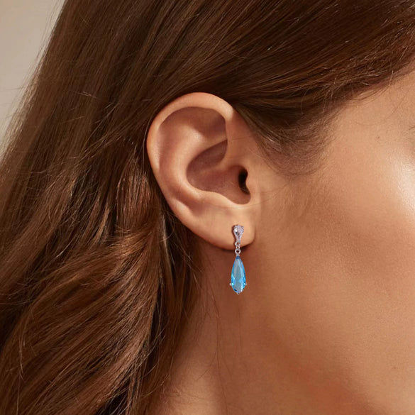 S925 Sterling Silver Water Drop Zircon Earrings Geometric Fashion Design Electroplated