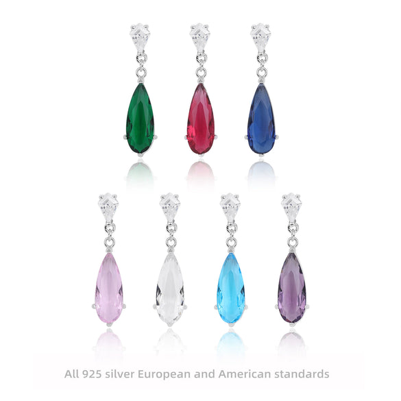 S925 Sterling Silver Water Drop Zircon Earrings Geometric Fashion Design Electroplated