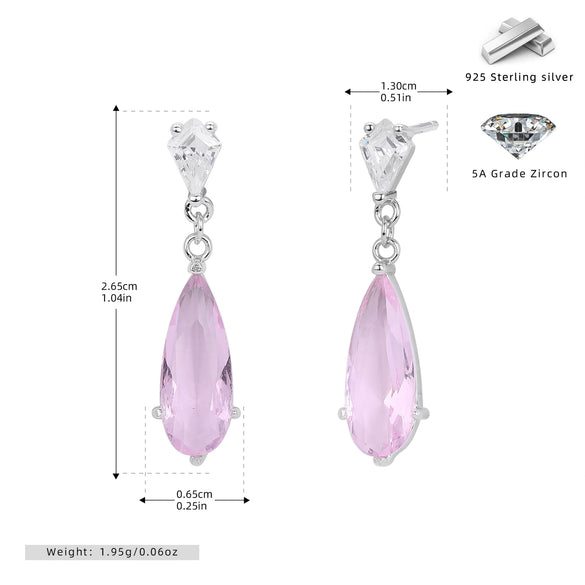 S925 Sterling Silver Water Drop Zircon Earrings Geometric Fashion Design Electroplated