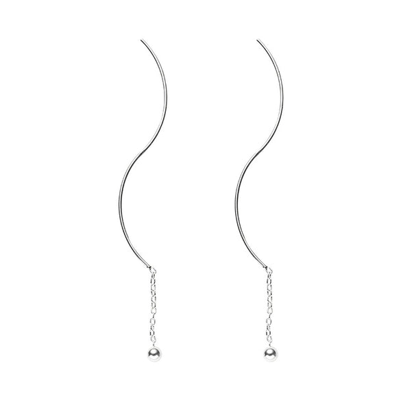 S925 Sterling Silver Wave Ear Line Earrings Simple Geometric Bead Dangle Earrings Elegant Fashion Silver Jewelry