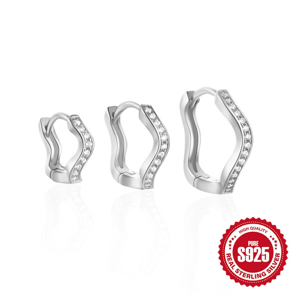 S925 Sterling Silver Wave Shaped Zircon Embedded Electroplated Minimalist Earrings