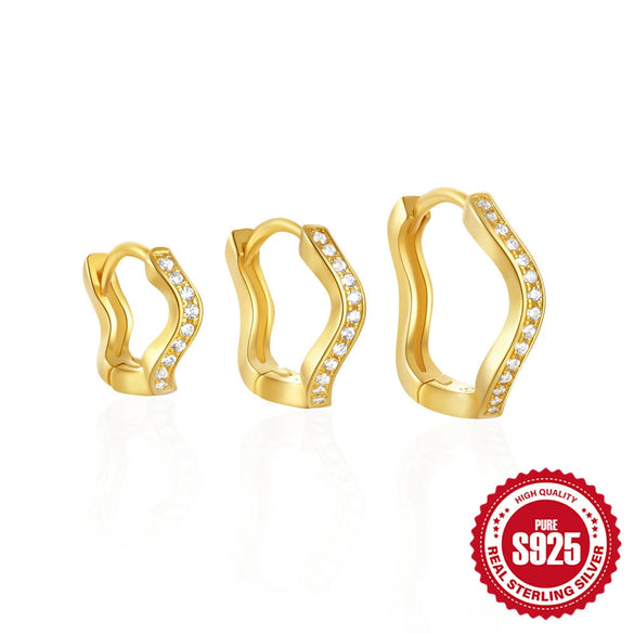 S925 Sterling Silver Wave Shaped Zircon Embedded Electroplated Minimalist Earrings