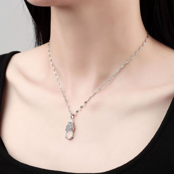 S925 Sterling Silver White Chalcedony Brave Animal Pendant Necklace For Women Simple Fashion Clavicle Chain Electroplated Jewelry Gift