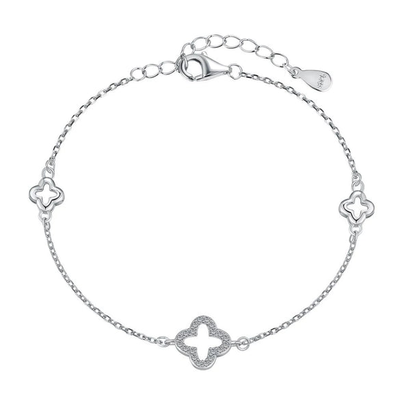 S925 Sterling Silver Women's Bracelet With Four Leaf Clover And Diamond Zircon Design Electroplated