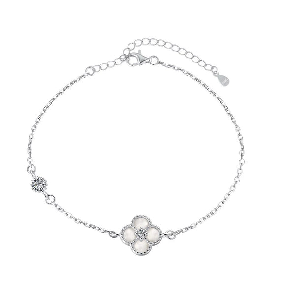 S925 Sterling Silver Women's Bracelet With Four Leaf Clover And Diamond Zircon Design Electroplated