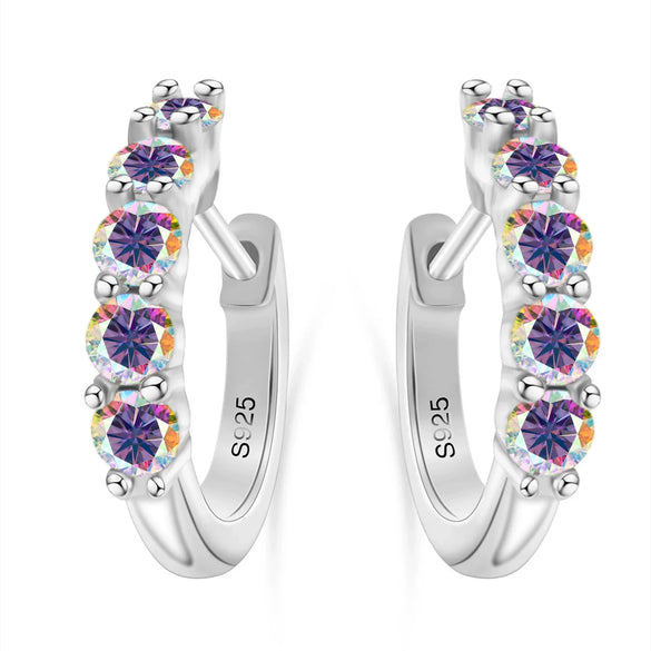 S925 Sterling Silver Women's Classic Round Moissanite And Diamond Earrings