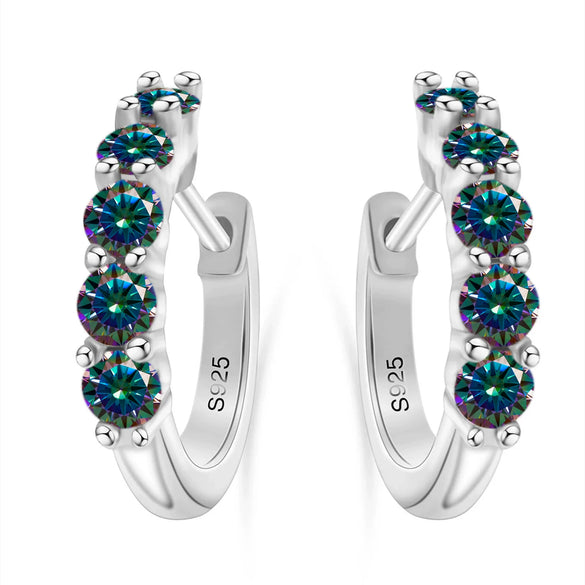 S925 Sterling Silver Women's Classic Round Moissanite And Diamond Earrings