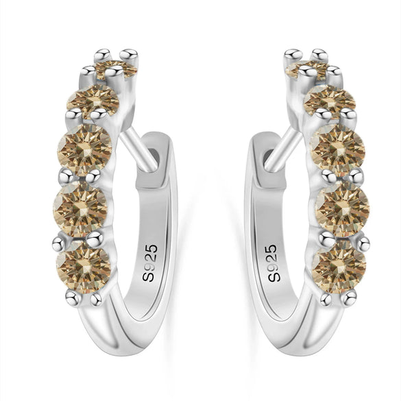 S925 Sterling Silver Women's Classic Round Moissanite And Diamond Earrings