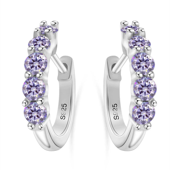 S925 Sterling Silver Women's Classic Round Moissanite And Diamond Earrings