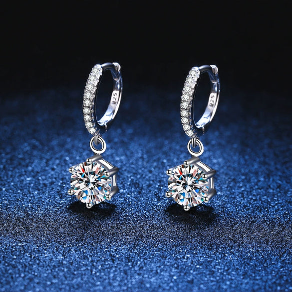 S925 Sterling Silver Women's Earrings Plated Pt950 Micro Set Classic Sixclaw With Crown Pattern Moissanite Earrings