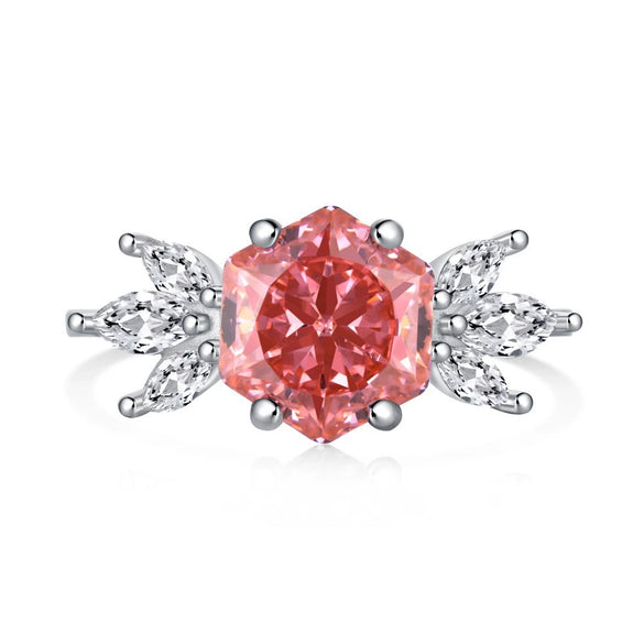 S925 Sterling Silver Women's Geometric Style Ring With Ice Flower Zirconium And High Carbon Diamond Electroplated