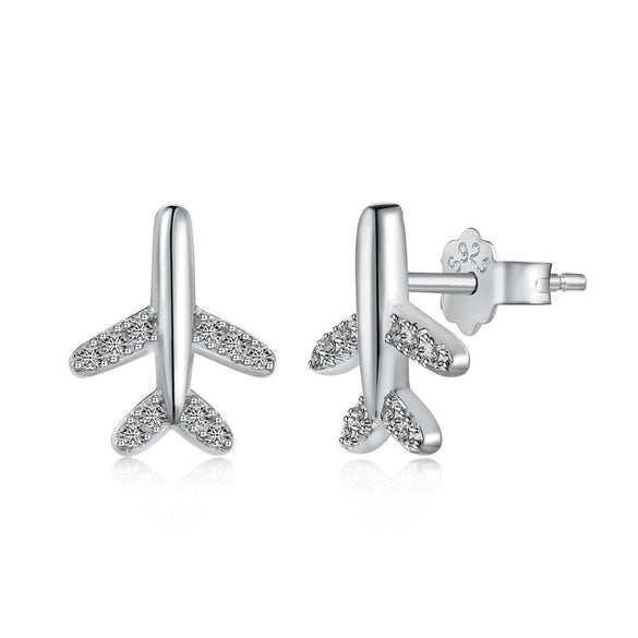 S925 Sterling Silver Women's Light Luxury Small Aircraft Design Earrings With Electroplating