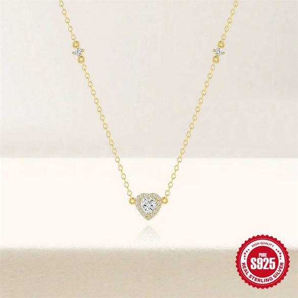 S925 Sterling Silver Women's Love Geometric Pattern Ochain Necklace With Electroplating And Zircon Pendant For Daily Wear